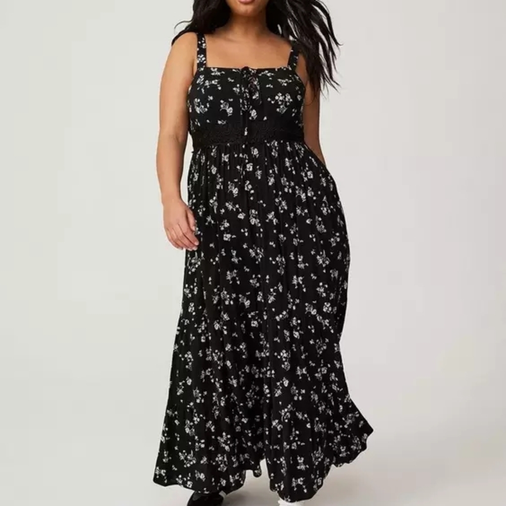 Torrid White Smocked Ruffled Maxi Dress